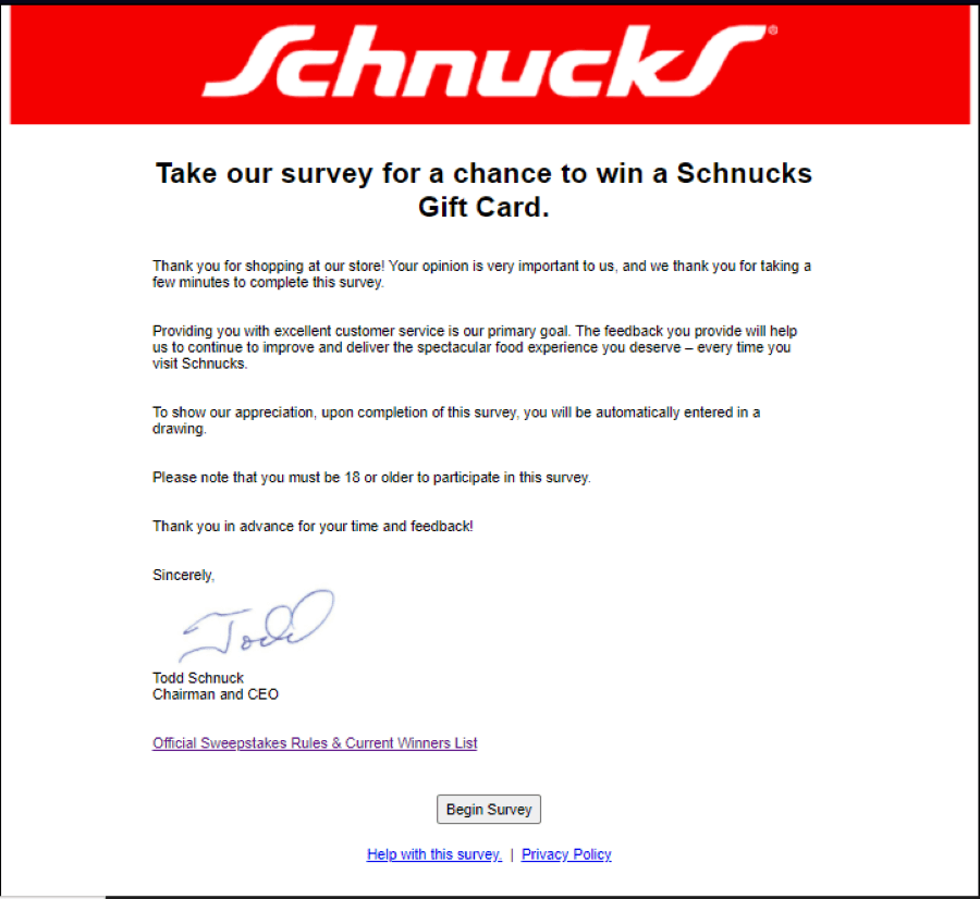tellschnucks.com survey