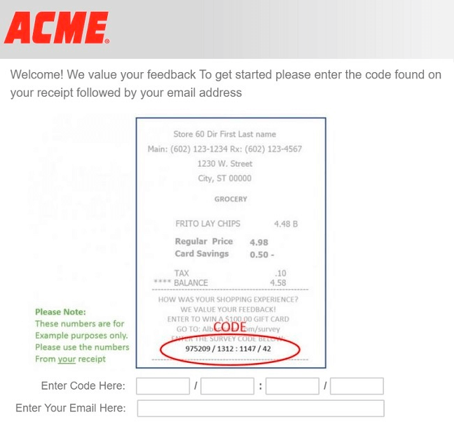 acme survey sweepstakes