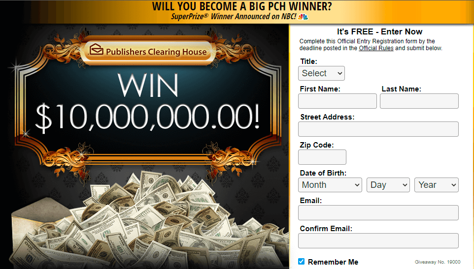 pch sweepstakes email