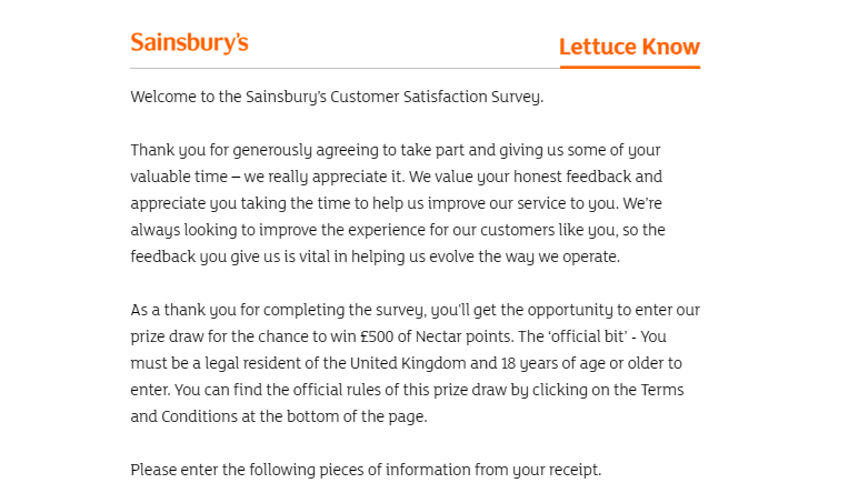 lettuce know survey- sainsbury's survey