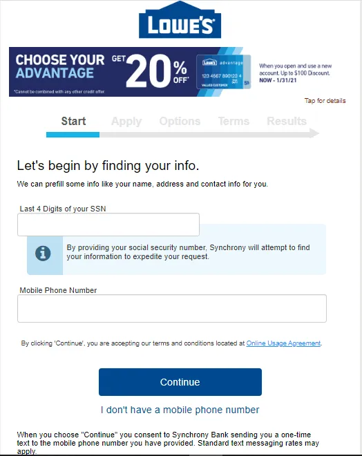 lowes survey- credit card