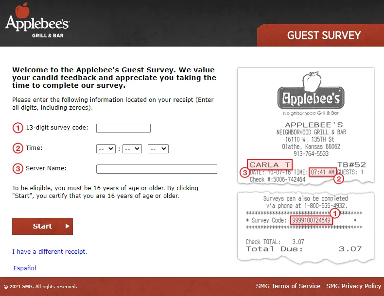 talktoapplebees survey