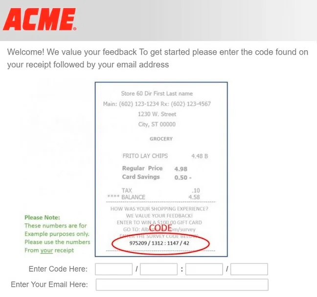 acme survey sweepstakes