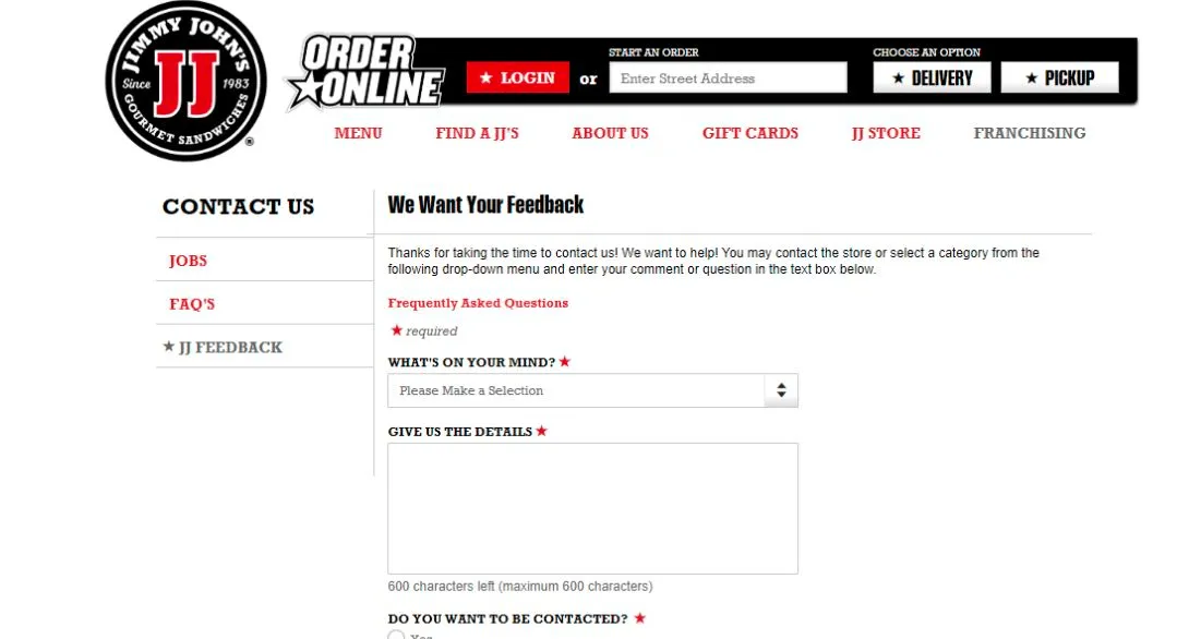 jimmy john's guest feedback survey