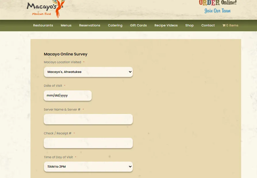  Macayo's Customer survey