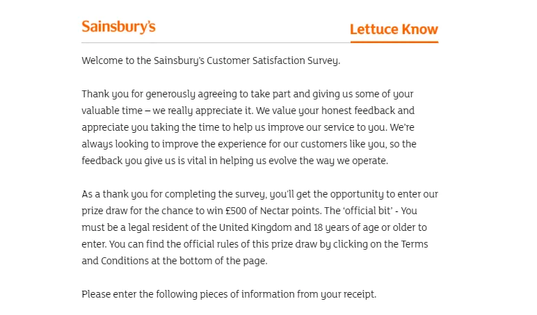 lettuce know survey- sainsbury's survey