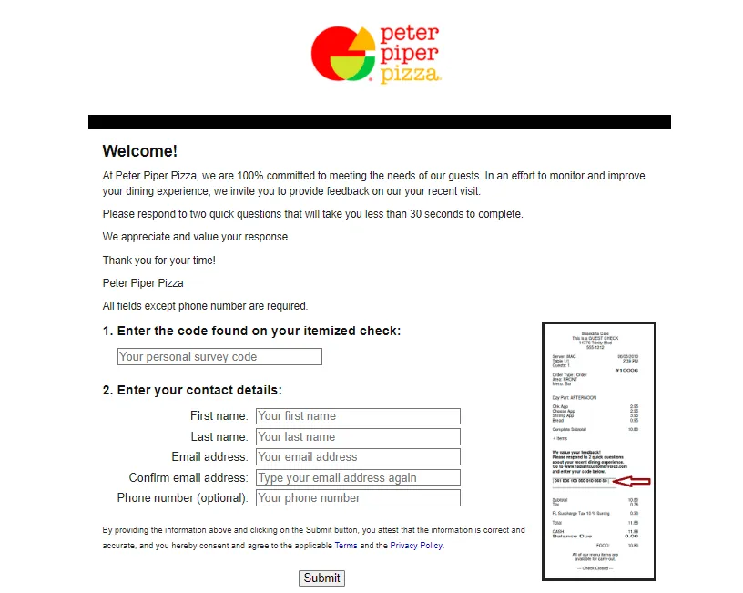 Peter Piper Pizza Survey